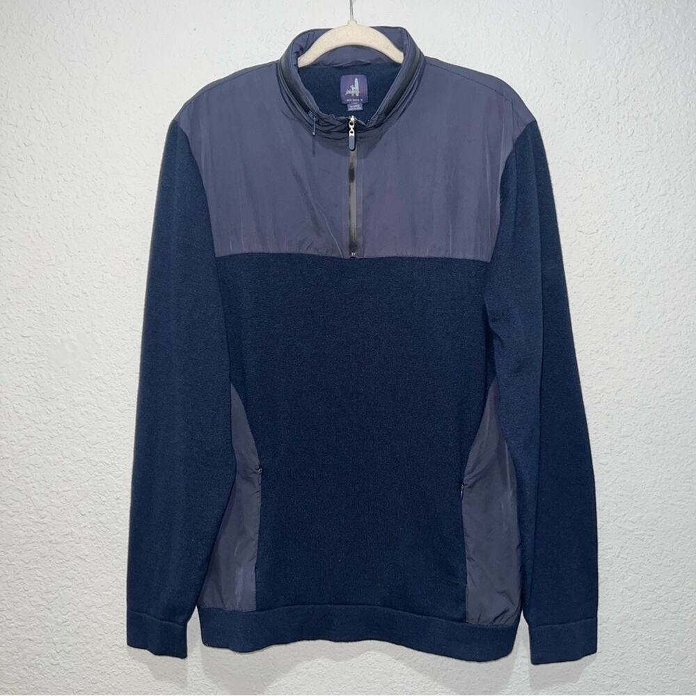 Johnnie-O Odin Mixed Media 1/4 Zip Merino Wool Blue Pullover Jacket